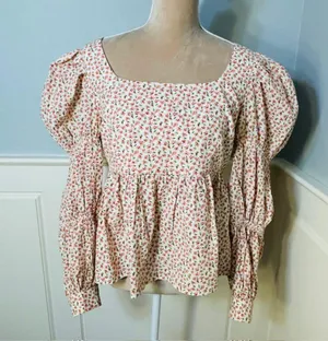 Tuckernuck Hyacinth House Puff Long Sleeve Peplum Floral Blouse Small thumbnail 3