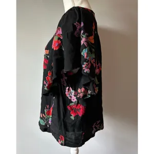 Maeve Black Floral Blouse Top Flowy Short Sleeve Top Size Large thumbnail 5