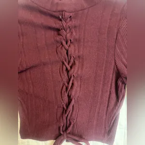 Windsor Burgundy lace up front crop top thumbnail 3