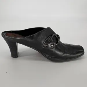 Aerosoles Cinch Worm‎ Heeled Mules 8M Black Leather Square Toe Buckle Slip On thumbnail 3