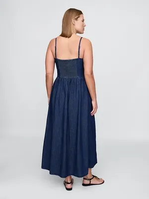 NEW GAP Navy Blue Fit & Flare Denim Drop-Waist Maxi Dress Size L thumbnail 3