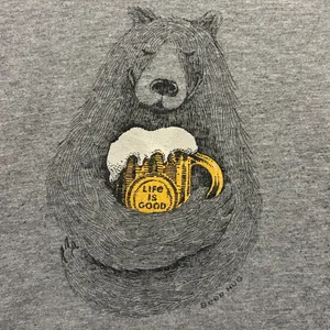 Life is Good- Beer Hug Bear Graphic Grey Long Sleeved Crusher Tee- Size Small thumbnail 4