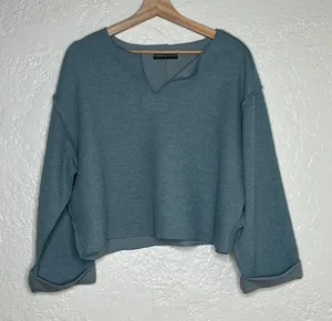 Urban‎ Outfitters Women's Jax Ribbed Notched Neck Long Sleeve Shirt Green XS thumbnail 1