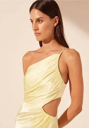 Shona Joy La Lune Asymmetrical Gathered Maxi Dress - Lemon thumbnail 2