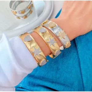 ⁠Silver Ton Star & Heart Hinged Cuff Bracelet Pave Rhinestone Statement Jewelry⁠ thumbnail 2