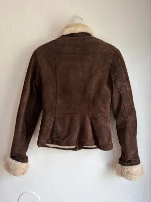 Y2K leather suede bomber jacket with fuzzy lining size small Brown thumbnail 6