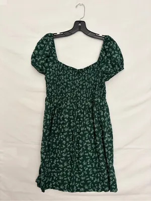 SO Dark Green Floral Smocked Puff Sleeve Dress Size L Excellent(A825) thumbnail 2