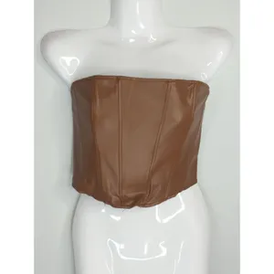 Zara Brown Corset Faux Leather Bustier Tube Chic‎ Women's Small Coastal Cowgirl thumbnail 2