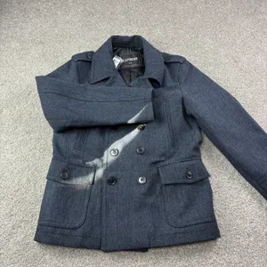 Express Size S Navy Herringbone Double Breasted Peacoat Jacket Military NWT thumbnail 3