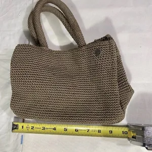 The Sak Crochet Knit Mini Tote Bag Brown Small Shoulder Purse thumbnail 2