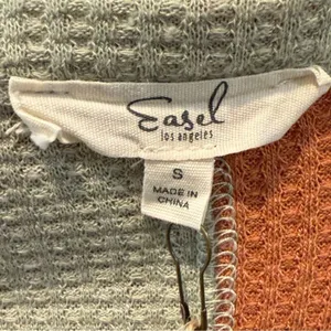 Easel Daisy Patchwork Top Multicolor Boho Waffle Knit Long Sleeve Women‎ Small thumbnail 7