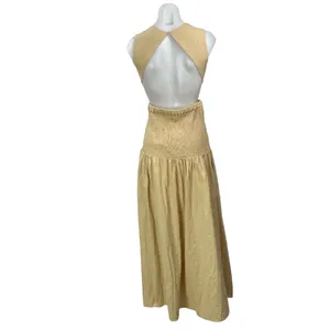 SNDYS x REVOLVE Lottie Beige Smocked Drop Waist Fit & Flare Maxi Dress Size S thumbnail 3