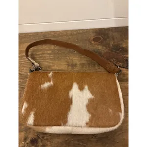 Free People Cowhide Leather Shoulder‎ Baguette Purse Brown White thumbnail 6