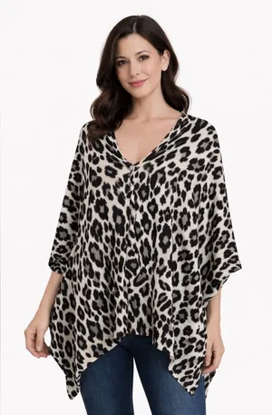 Chico’s Leopard Print Poncho Sweater | Button Front Asymmetrical Top thumbnail 1