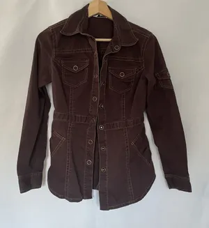 cAbi‎ chocolate brown corduroy denim jacket vintage pockets XS cotton spandex thumbnail 1