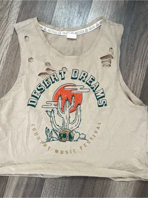 Desert Dreams Graphic Crop Tank - Beige with Orange & Teal Print thumbnail 1