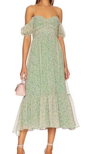 Bardot Fauna Midi Dress in Green Floral Cold Shoulder size Small US 4 $149 thumbnail 1