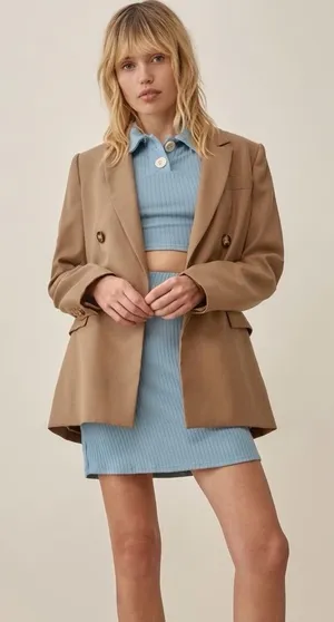 Reformation Peggy Two Piece Set Size Small Turquoise Polo Crop Top and Skirt thumbnail 1