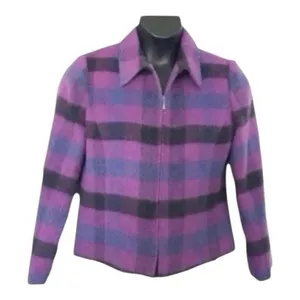 Dressbarn Vintage Women Purple Plaid Retro Jacket Blazer Size 12 Wool Blend thumbnail 2