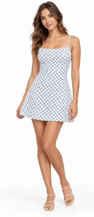 Trixxi Blue White Daisy Floral Fit & Flare Mini Dress Women’s Large thumbnail 1