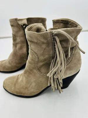SAM EDELMAN Louie Suede Fringe Ankle Boots Booties Size Women’s 8.5 M Putty Grey thumbnail 5