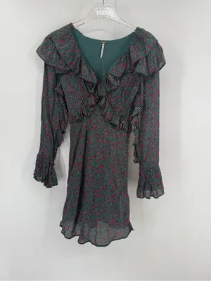 FREE‎ PEOPLE SWEETEST THING RUFFLE GREEN FLORAL MINI DRESS size 0 thumbnail 4