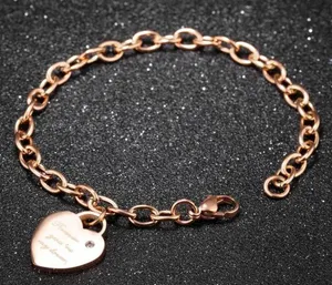 14K Rose Gold Plated Love Heart Charm Bracelet for Women thumbnail 1