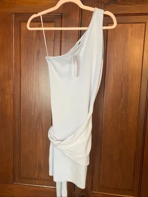 wild fable One-Shoulder Light Blue Knit Bodycon Mini Dress with Side Tie thumbnail 3