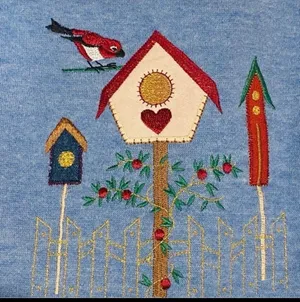 Retro Studio Works Embroidered Light Blue Sweatshirt Birds Nature M Cottagecore thumbnail 3