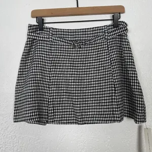 Reformation Rory Gingham Linen Pleated Mini Skirt Black/ White Size 6 NWT thumbnail 2