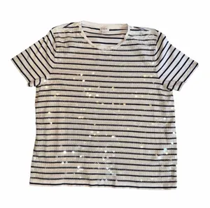 J. Crew White & Black Striped Sequin Short Sleeve Tee thumbnail 1