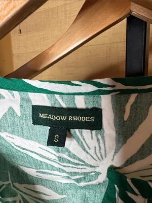 Meadow Rhodes Green White Tropical Leaf Cotton Midi Dress Size Small thumbnail 3