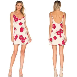 Privacy Please Ozark Mini Dress Sand Poppy Red Floral Cowl Low Back Small 453 thumbnail 2