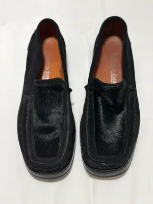 Harold Powell Black Suede and Calf Hair Moccasin Loafers Made in Italy thumbnail 1