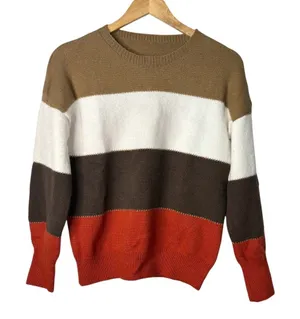 Colorblock Striped Sweater Womens Small Multicolor Earth Tone Gold Trim‎ thumbnail 1