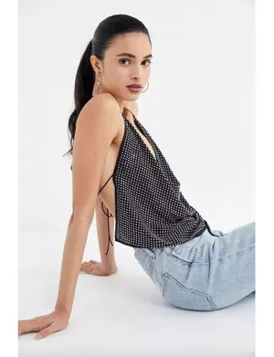 For Love & Lemons After Dark Halter Top Black Womens One Size thumbnail 14