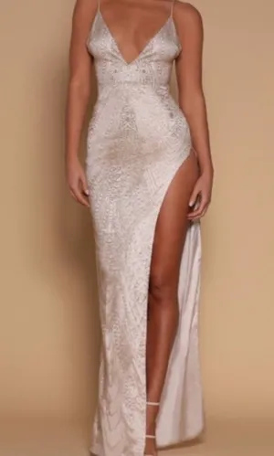 Meshki Gold champagne glitter maxi dress NWT! thumbnail 1