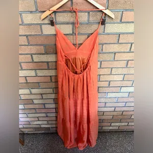 NWT Aqua Womens Orange V-Neck Long Sleeveless Halter Maxi Dress Size Large thumbnail 3