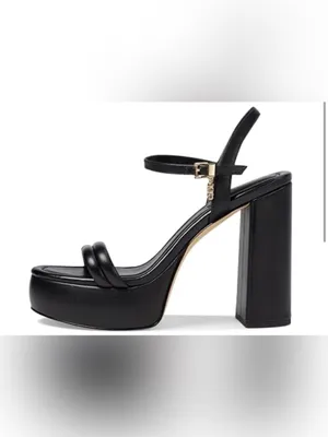 Michael Kors Black Laci Platform Block Heel Sandals with Gold Buckle thumbnail 3