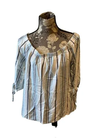 DAYTRIP Blue & White Striped Off Shoulder Blouse size XL thumbnail 1