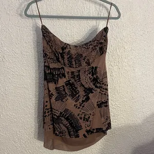 Free People Brown Black Abstract Strapless Tube Top L Y2K Earthy Indie Grunge Smocked Bandeau thumbnail 2