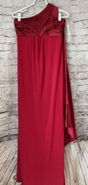 David's Bridal Womens Formal Red Dress Long One Shoulder Attached Scarf XS thumbnail 5