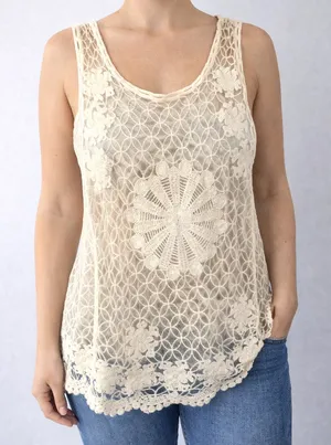 Anthropologie Elegant Cream Lace Sleeveless Top thumbnail 1