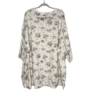 Magnolia Pearl Floral Slub Cotton Oversized Top Women OS Cream Good Distressed thumbnail 7