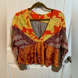 Free People Aloha State of Mind Patchwork Cropped Blouse thumbnail 2