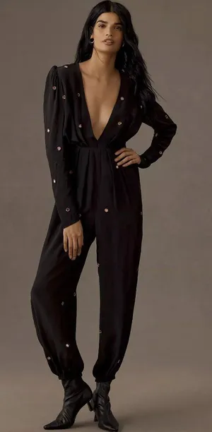 Farm Rio Black Mirror Embroidered Jumpsuit thumbnail 1