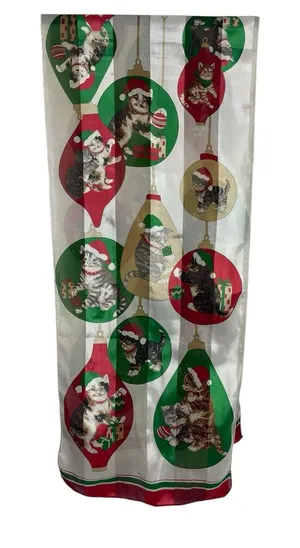 Cute VTG Christmas Cat Scarf Satin Feel Polyester Holiday Kittens Ornaments thumbnail 1