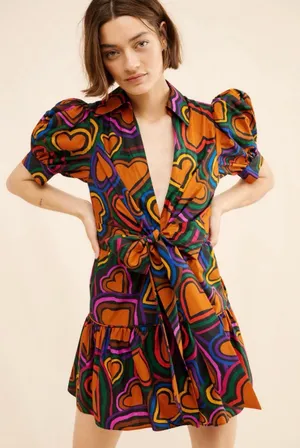 FARM‎ Rio Short-Sleeve Bow-Front Mini Dress size medium thumbnail 1