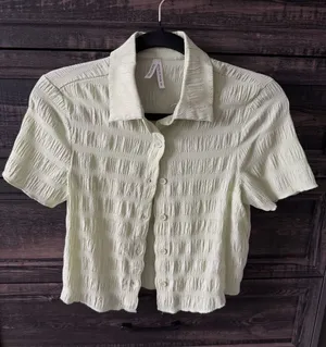 Urban Outfitters Light Sage Textured Button-Down Short Sleeve Top thumbnail 1