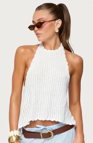 Edikted Ivey Backless Crochet Halter Top thumbnail 1